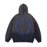 Men Hoodie Tie-Dye Gradient Hooded Coat Men's Autumn Letter Print Washed and Worn Cardigan Sweater