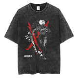 Hip Hop Streetwear Japanese Anime Graphic T Shirt Washed