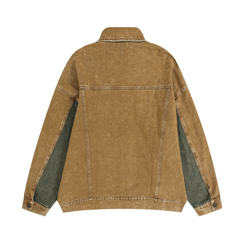 Men Denim Jacket Design Color Block Denim Jacket Men's Spring and Autumn Loose Wash Denim Jacket