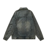 Men Denim Jacket Washed Distressed Faded Denim Jacket Men's Loose Denim Jacket