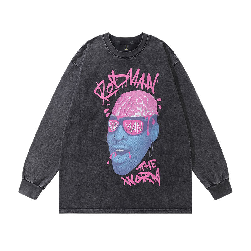 Men Long Sleeve Shirt Retro Washed Distressed Long Sleeve Bottoming T-shirt for Men and Women