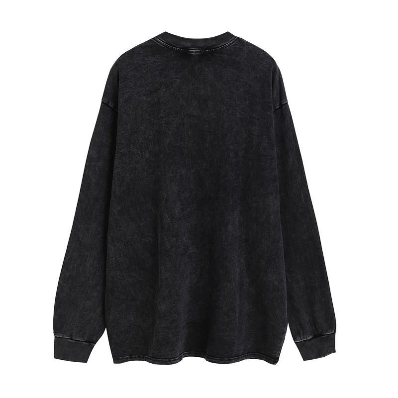 Men Long Sleeve Shirt Character Retro Distressed Long Sleeve Bottoming T-shirt Men and Women Vintage