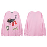 Men Long Sleeve Shirt Vintage Print Long Sleeve T-shirt Men and Women Vibe Idle Style round Neck