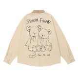 Men Long Sleeved T Shirt Printed Long Sleeve Shirt Loose Spring and Autumn Color Matching Street Fashion Zipper Shirt