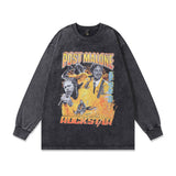 Men Long Sleeve Shirt Portrait Printing Vintage Distressed Long Sleeve Bottoming T-shirt for Men and Women