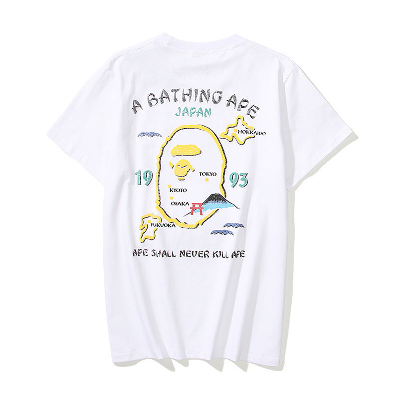 Bathing Ape T Shirt Summer Golden Printing Men's and Women's plus Size Loose Short Sleeve