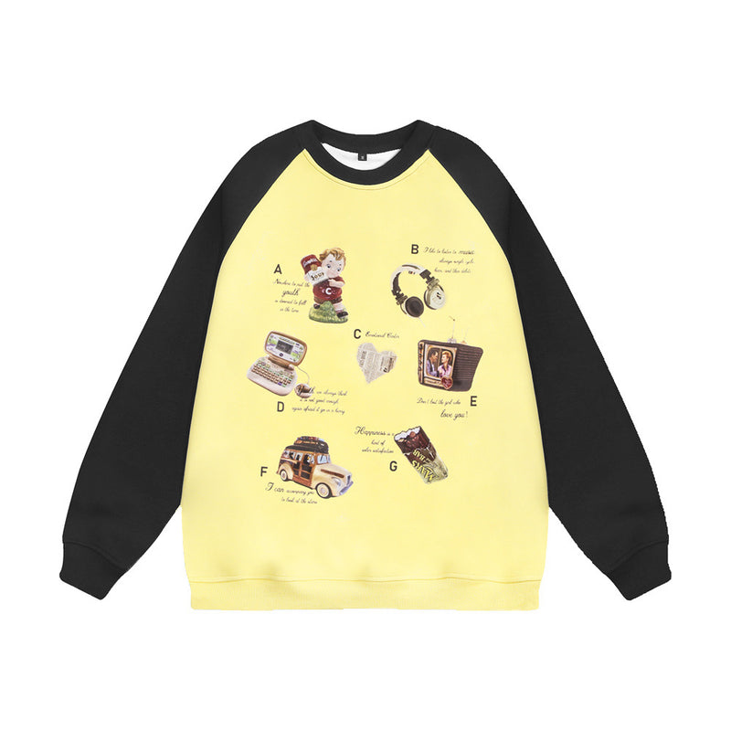 Men Hoodie Creative Fun Cartoon Printed Crew Neck Sweatshirt