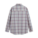 Men Long Sleeved T Shirt Plaid Long Sleeve Shirt Men's Casual Loose Spring and Autumn Embroidered Shirt Coat