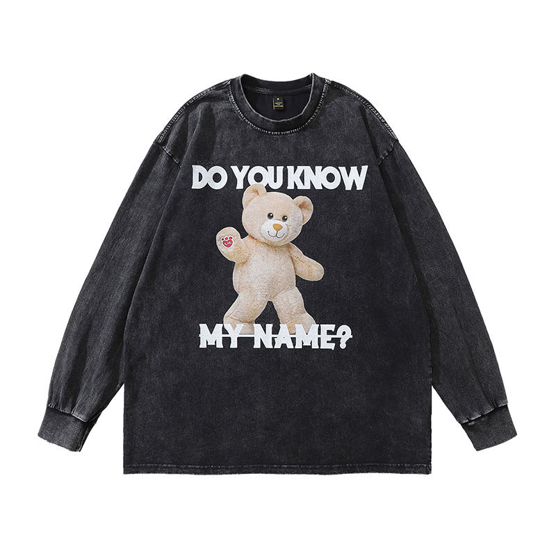 Men Long Sleeve Shirt Autumn High Street Printed Washed Long Sleeve Bottoming T-shirt for Men and Women