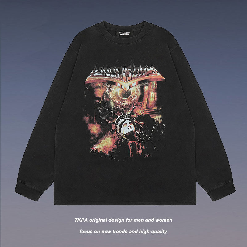 Men's Long Sleeve Shirt Long-Sleeved T-shirt Men's and Women's Ins Fashion Brand Distressed Bottoming Top