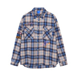 Men Long Sleeved T Shirt Plaid Long Sleeve Shirt Men's Spring and Autumn Loose Shirt Letter Embroidery Casual