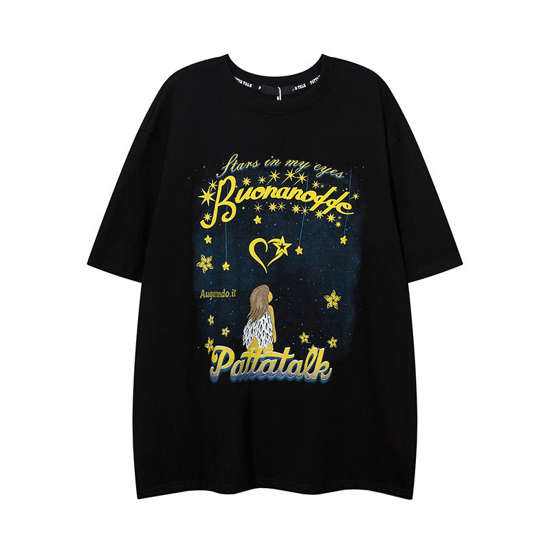 Men's T Shirt Graffiti Printing Short-Sleeved T-shirt Men's and Women's Hiphop
