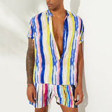 Men Co-Ords Casual Men's Suit Striped Beach Two-Piece Suit