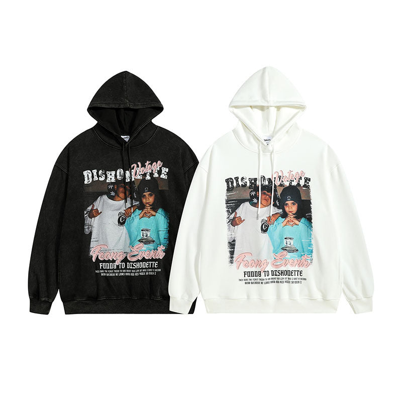 Men Long Sleeve Shirt Printed Hoodie Men and Women Hip Hop Retro Couple Hoodie