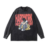 Men Long Sleeve Shirt Vintage West Coast Hiphop Cartoon Distressed Long Sleeve T-shirt Men and Women Washed