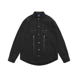 Men Long Sleeved T Shirt Spring and Autumn Solid Color Long Sleeve Shirt Men's Zipper Pocket Lapels Shirt Pure Cotton Cardigan Top