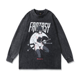 Men Long Sleeve Shirt Hip Hop Retro Head Washed and Worn Long Sleeve T-shirt Men and Women