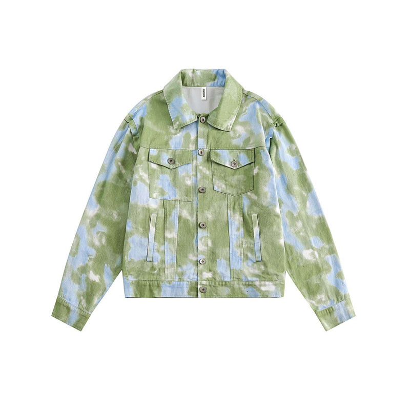 Unisex Jacket Autumn Vintage Tie-Dyed Denim Coat