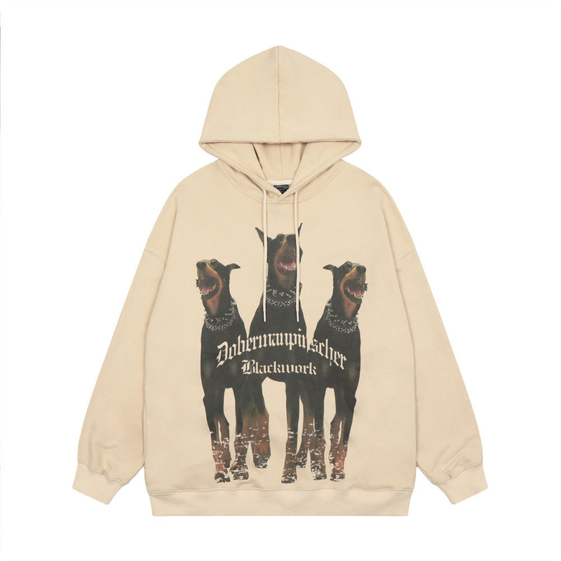 Men Hoodie Hound Printed Hoodie Hip Hop Loose Animal Dog Leisure Pullover Hoodie