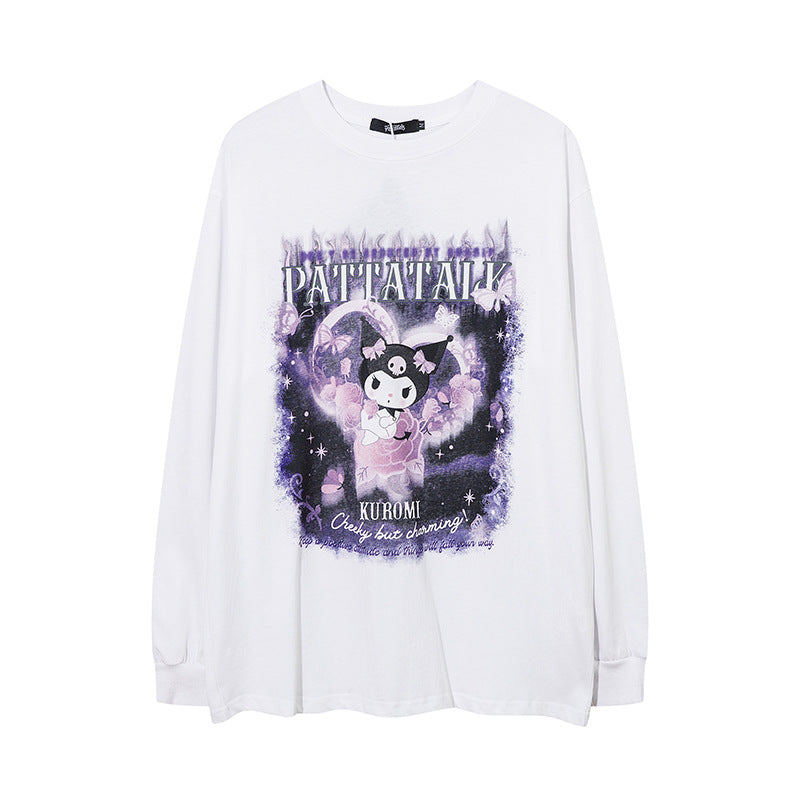Men Long Sleeve Shirt Cartoon Printed Couple Long Sleeve T-shirt Men and Women Loose