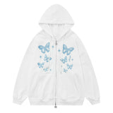 Men Hoodie Bow Bandage Hooded Coat Butterfly Print Cardigan Sweater Spring and Autumn