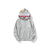 Bathing Ape Hoodie Shark Double Hat Embroidered Zip Sweater Casual Loose Hooded Jacket