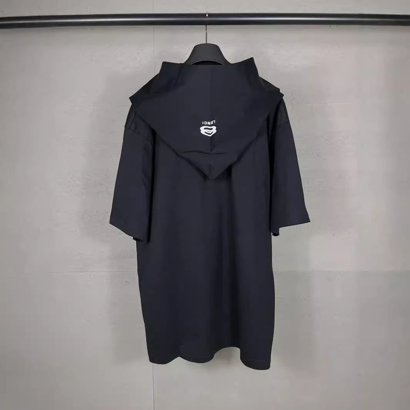 Men T-shirts 2024 New Paris Double Ring LOGO Embroidery Fake Two Hooded Embroidery Loose Short Sleeve T-Shirt