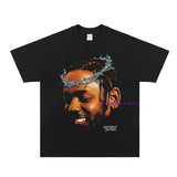 Kendrick Lamar T Shirts Portrait Print Vintage Hip Hop Short Sleeve Loose T-Shirt