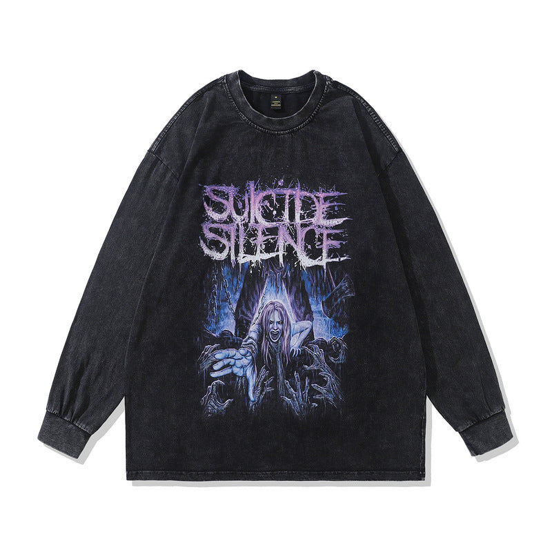 Men Long Sleeve Shirt Distressed Long Sleeve T-shirt Men's Trendy Ins Hip Hop round Neck Sweater