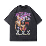 Men T Shirt Worn Looking Washed-out Star Character Printed Short Sleeve T-shirt Men and Women