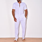 Men Co-Ords Men's Linen Summer Casual Suit Short Sleeve Workwear