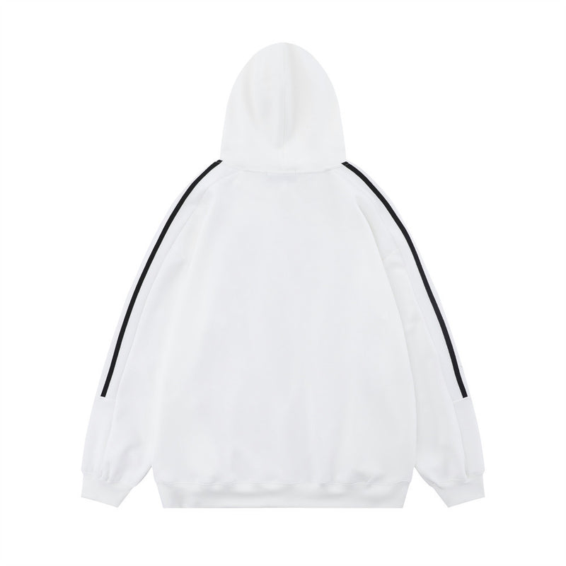 Men Hoodie Sports Loose Hooded Sweater Striped Stitching Long Sleeve Pullover Casual Top