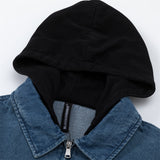 Men Denim Jacket Stitching Contrast Color Hooded Denim Coat Men's Clothing Spring and Autumn Embroidery Letters