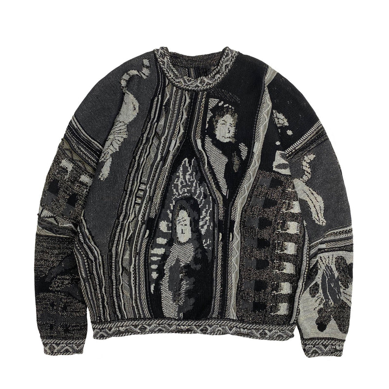 Kapital Sweater Vintage Hida Hehong Contrast Color Retro Ethnic Style Portrait Knitting Crew Neck Pullover Sweater
