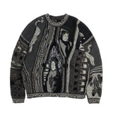 Kapital Sweater Vintage Hida Hehong Contrast Color Retro Ethnic Style Portrait Knitting Crew Neck Pullover Sweater