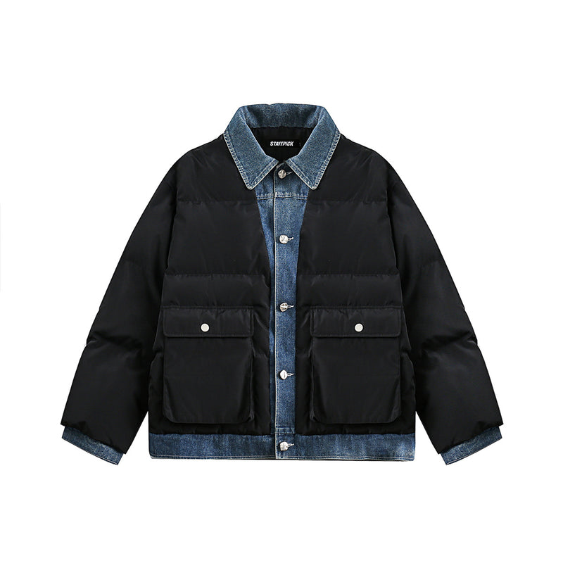 Unisex Jacket Winter Fake Two-Piece Design Simple Cotton-Padded Coat