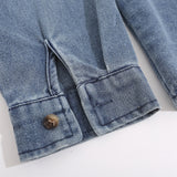 Men Long Sleeved T Shirt Embroidered Denim Shirt All-Matching Loose Casual Spring and Autumn Long Sleeve Shirt Coat