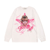 Men Long Sleeve Shirt Printed Vibe Style Long Sleeve Bottoming T-shirt Men and Women All-Matching Loose