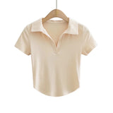 Women T-Shirt Summer Polo Lapel Short Sleeve T-shirt