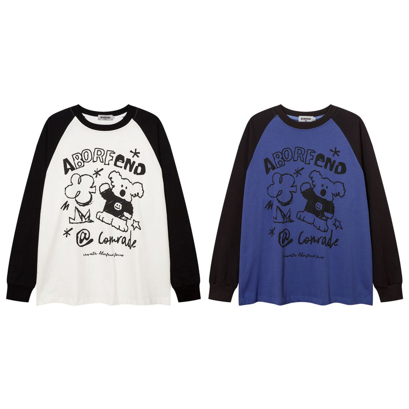 Men Long Sleeve Shirt Stitching Raglan Sleeve Long Sleeve T-shirt Men and Women Couple Idle Style