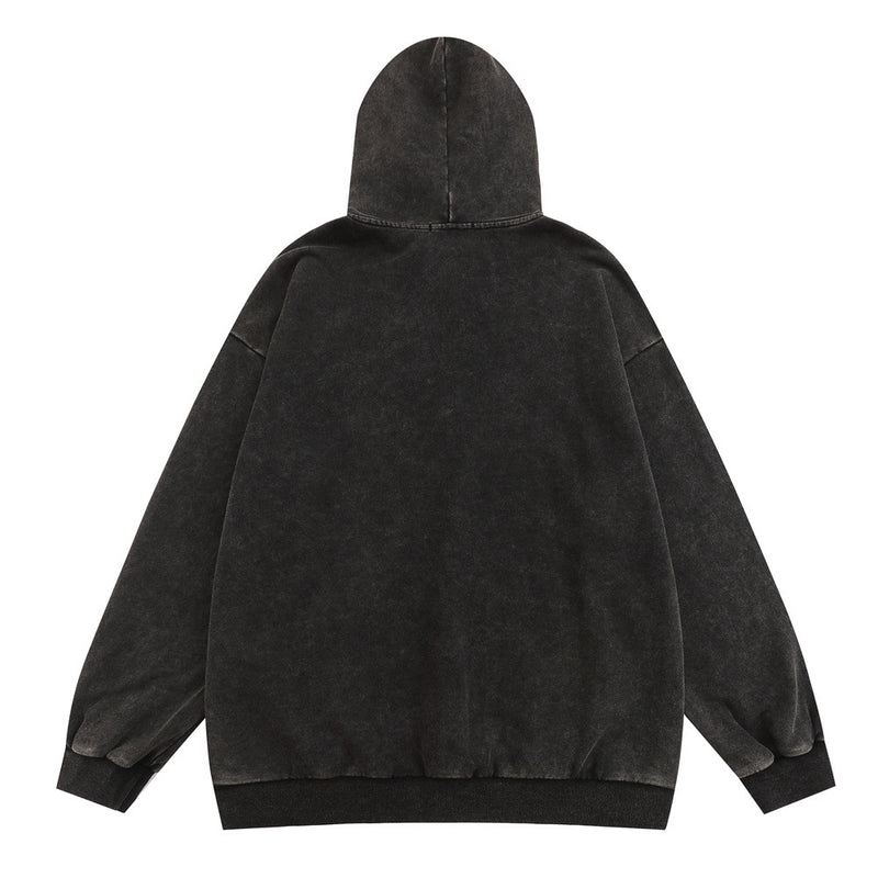 Men Hoodie Worn Looking Washed-out Hooded Pullover Men's Printed Loose