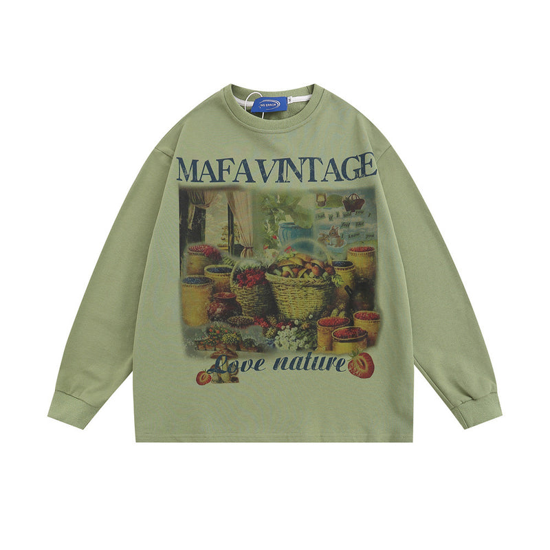 Men Hoodie Fruit Printed Crew Neck Sweatshirt Men