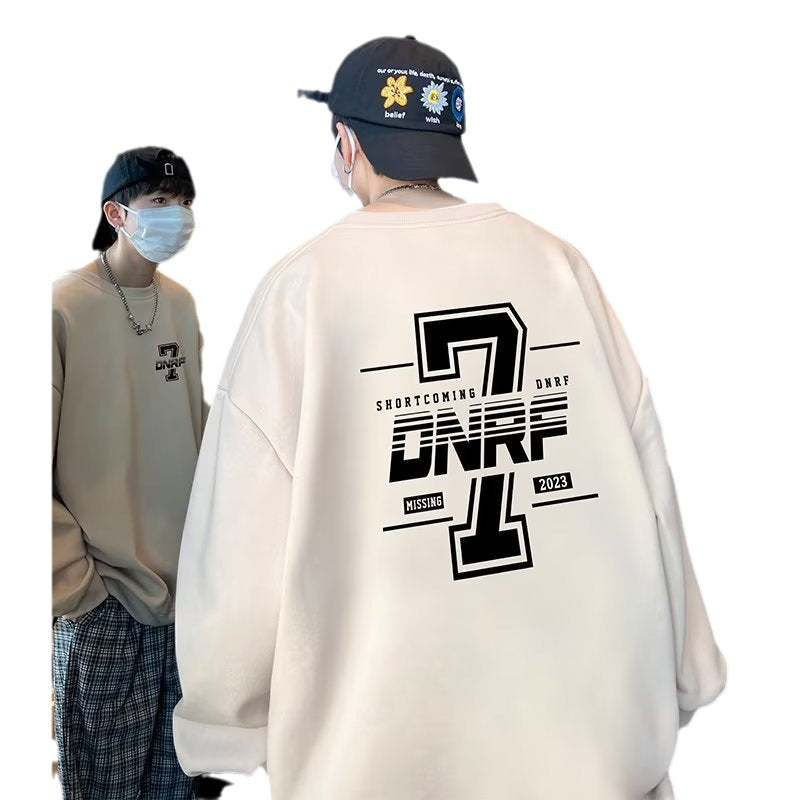 Men Hoodie round Neck Sweater Men's Spring and Autumn Casual Oversized Loose-Fitting Pattern Print