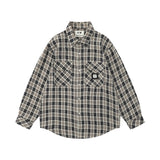Men Long Sleeved T Shirt Plaid Long Sleeve Shirt Men Ins Spring and Autumn Letter Embroidery Loose Casual Jacket