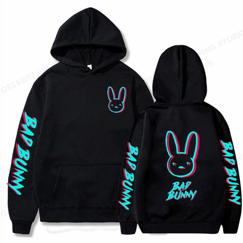 Rapper Bad Bunny Hoodies Rabbit Print Men Woman Streetwear