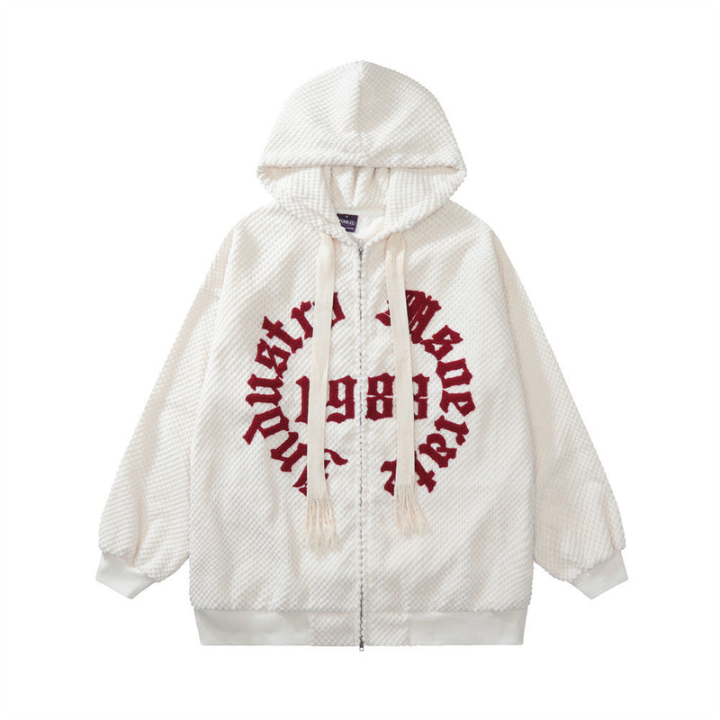 Men Hoodie Embroidered Letters Cardigan Hoodie
