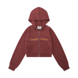 Women Hoodie Letter Cropped Hoodie Loose Long Sleeve Cardigan Jacket