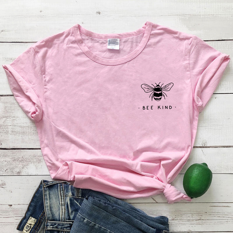 Cute Bee Kind Pocket Print T-shirt Funny Women Inspirationa