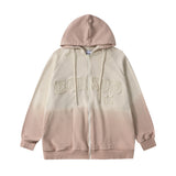 Men Fleece Lined Hoodie Fall/Winter Hoodie Men's Gradient Letter Embroidery Zipper Jacket