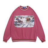 Men Hoodie Spring and Autumn Loose round Neck Sweater Men's Casual Long Sleeve Printed